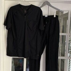 Cherokee Black Zip-Front Scrub Top and Pants set